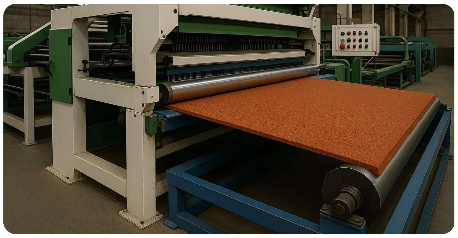 Cut section of PET acoustic panel with felt and PET wool