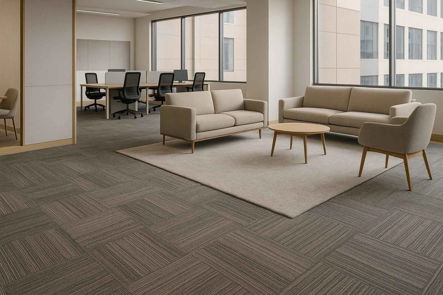 Office acoustic carpet tiles and rugs