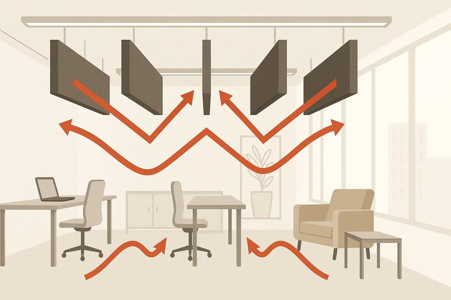 Cut section and side view of acoustic ceiling baffle