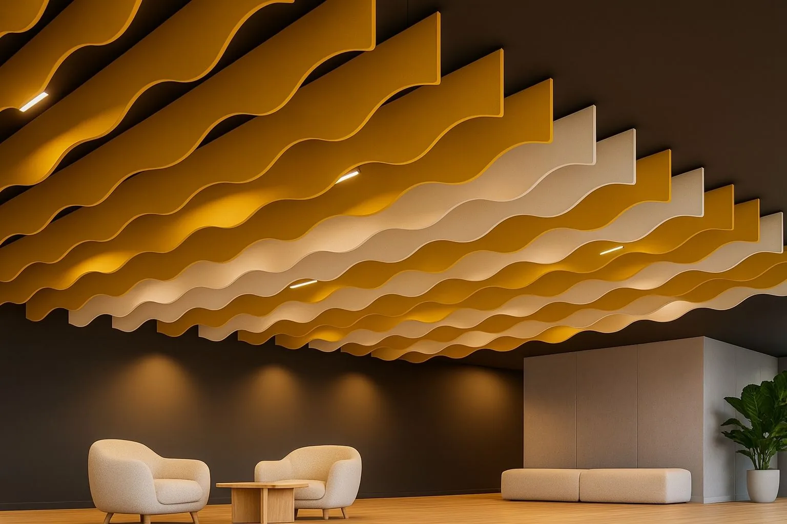 Wave pattern acoustic ceiling baffles