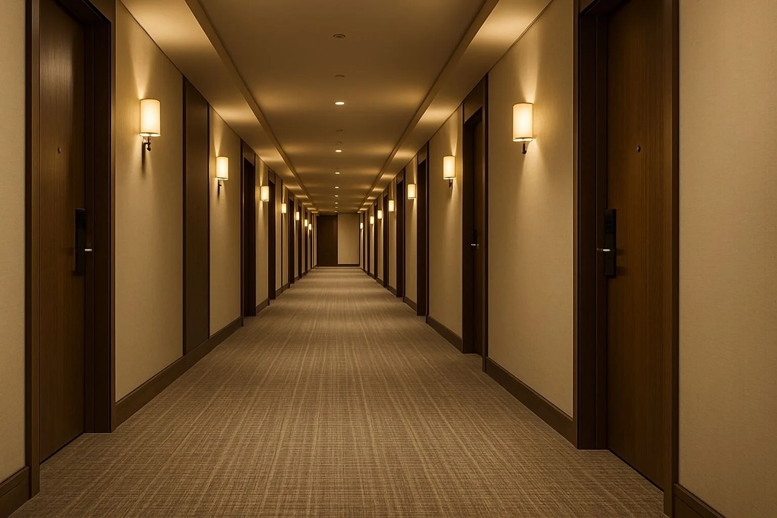 Acoustic carpet in hotel corridor