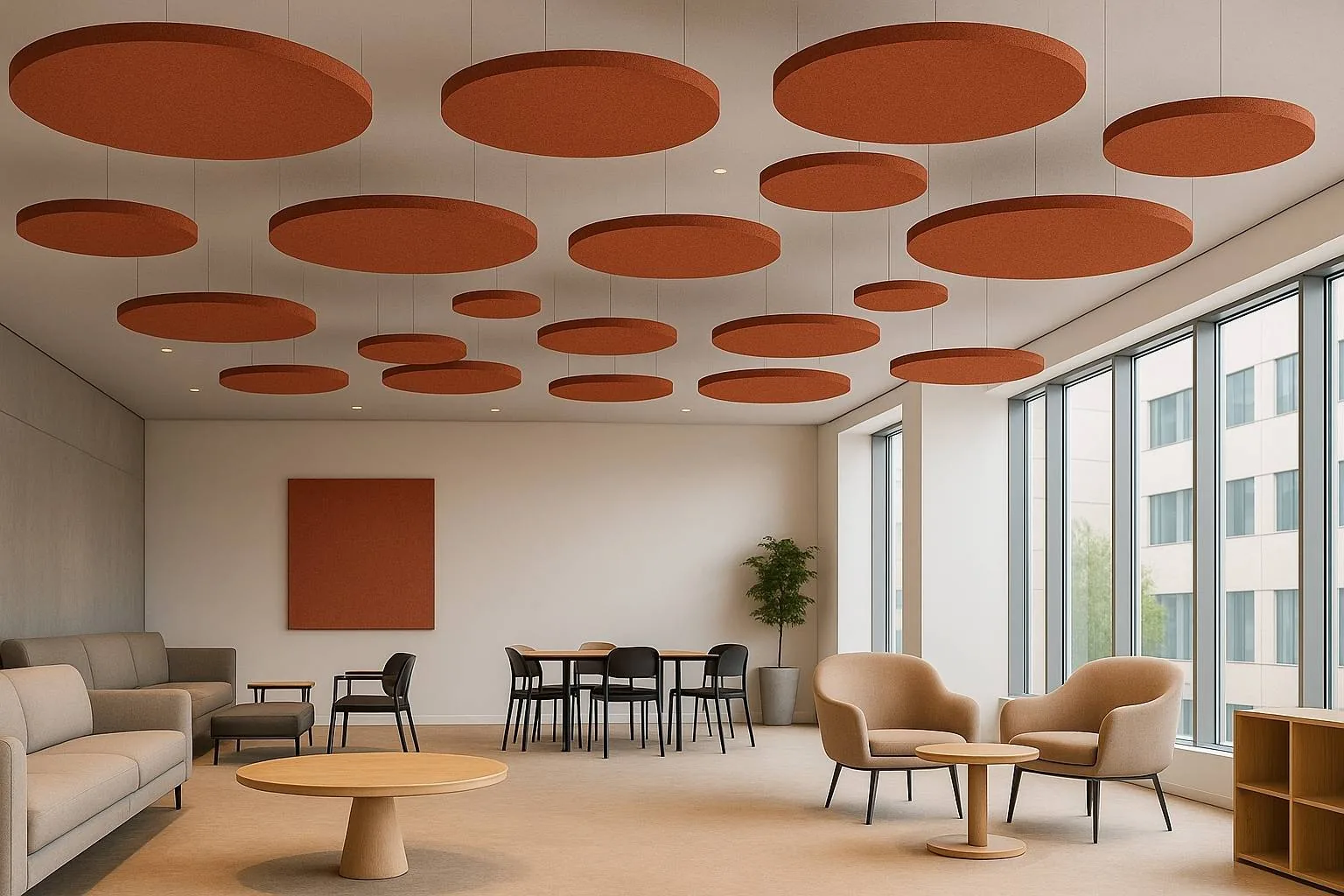 Round acoustic ceiling cloud panels