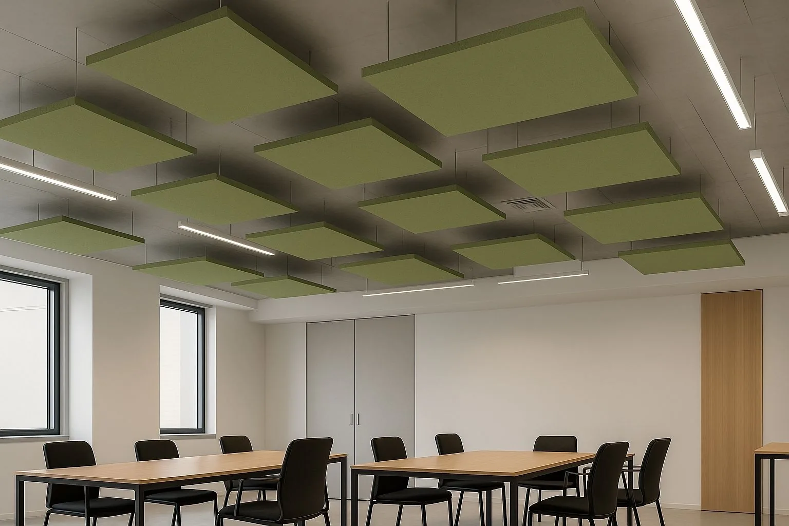 Square acoustic ceiling cloud panels