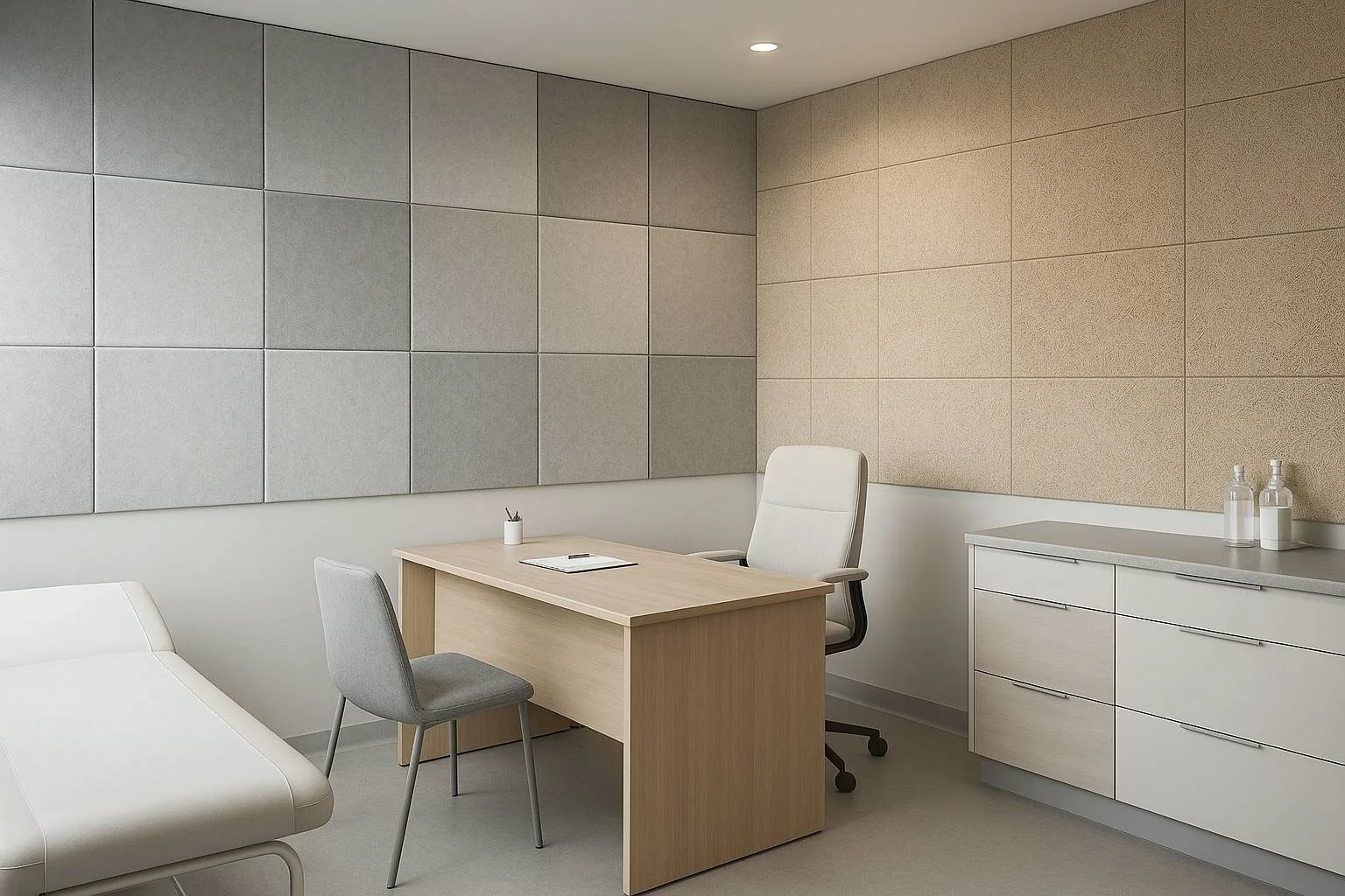 Hospital consultation room with acoustic wall treatment
