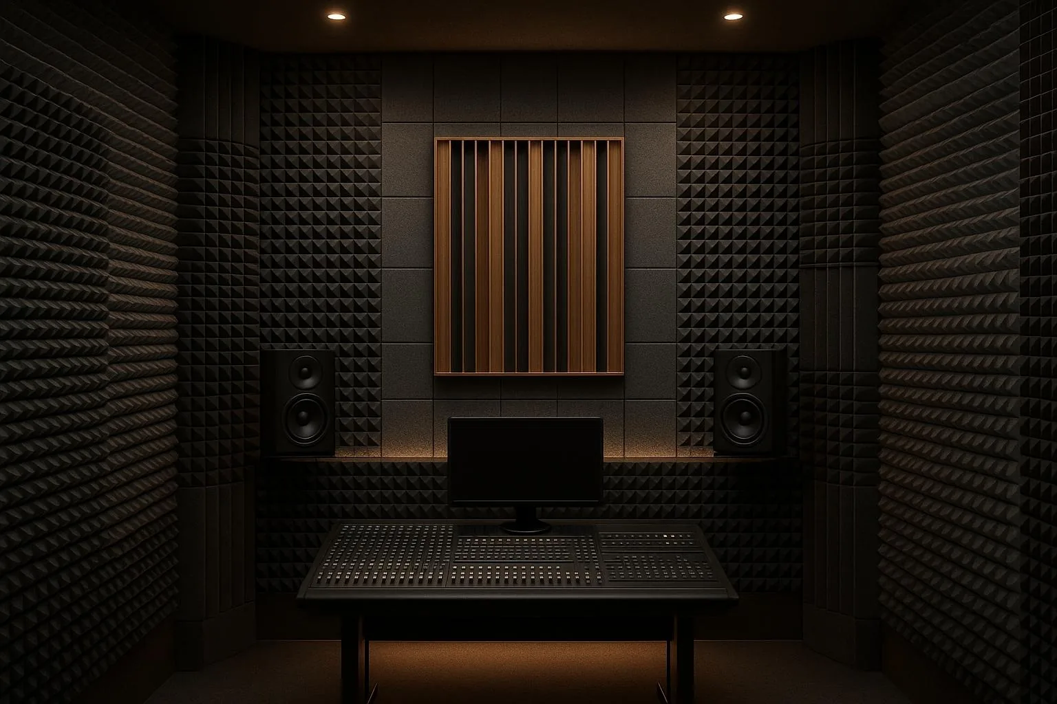Acoustic foam and panels in a recording studio