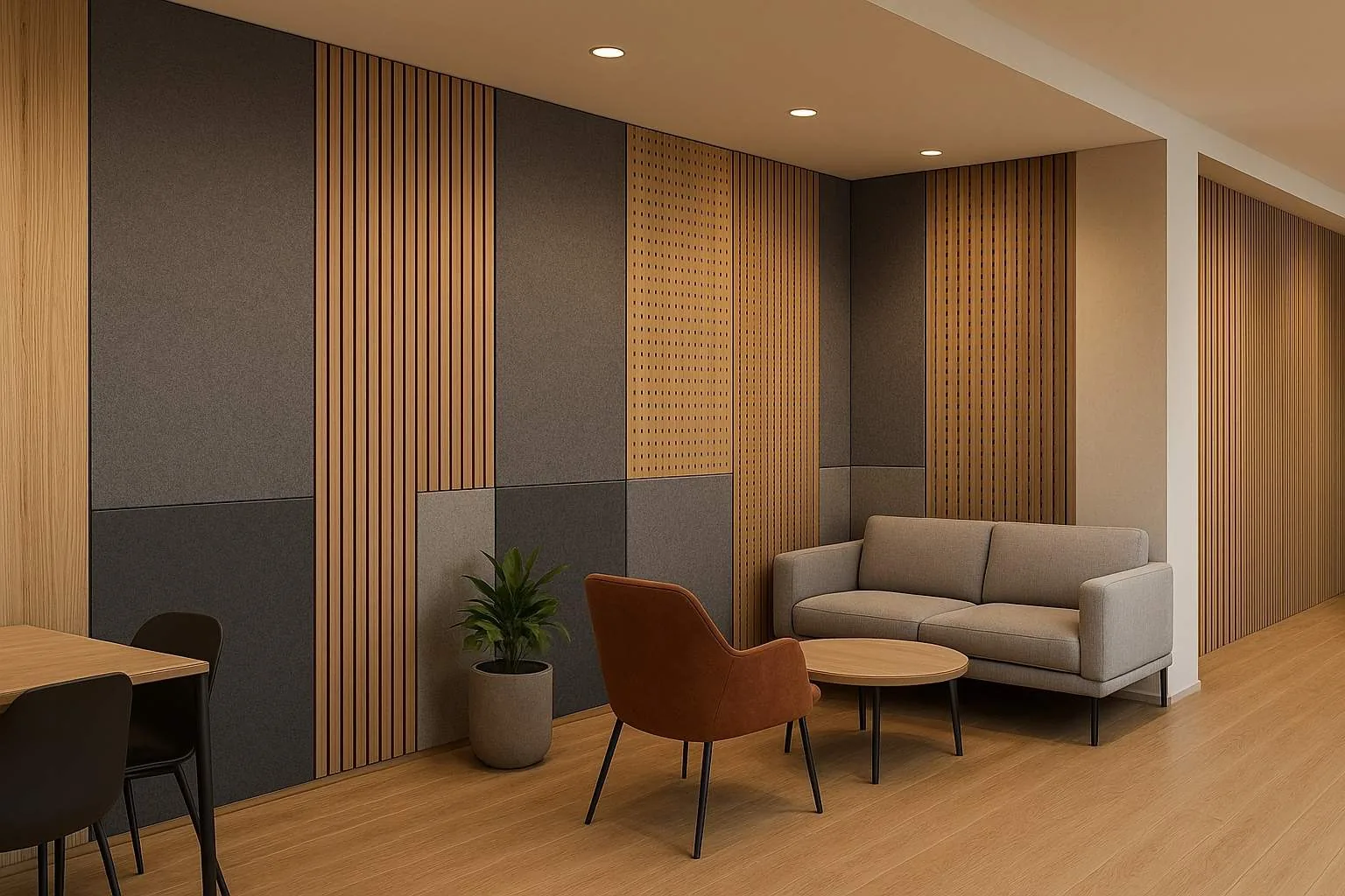 Hybrid wood plus felt acoustic wall
