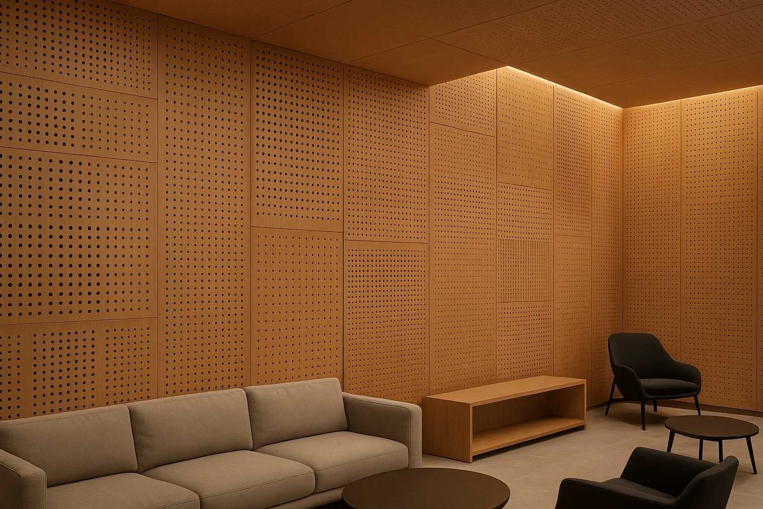 Perforated wooden acoustic panels